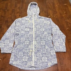 LLBean Fleece L Hoodie Jacket Womens Retro Geometric Print Zip Up Hooded Sweater